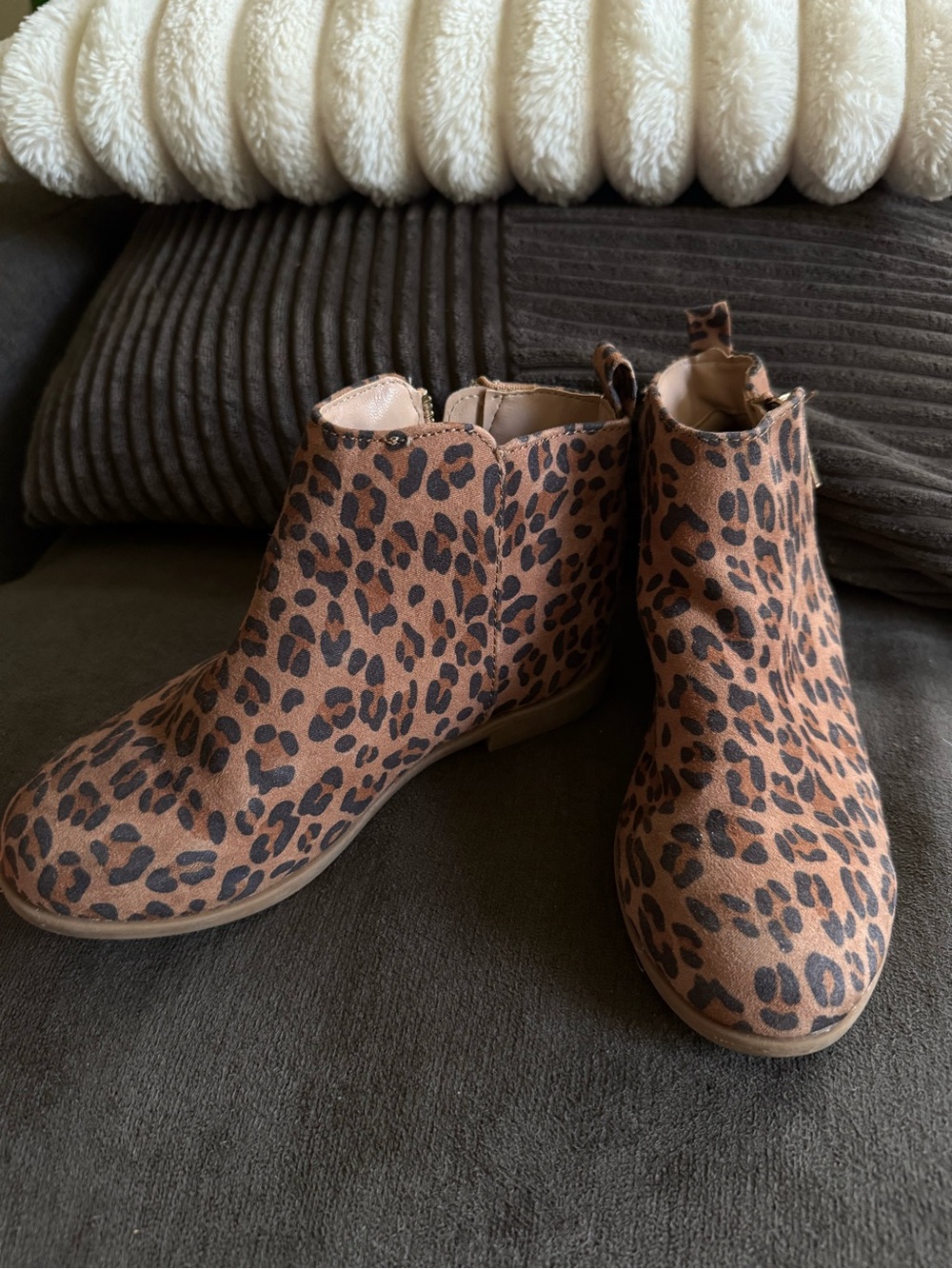 Kids Leopard Print Ankle Boots in Brown